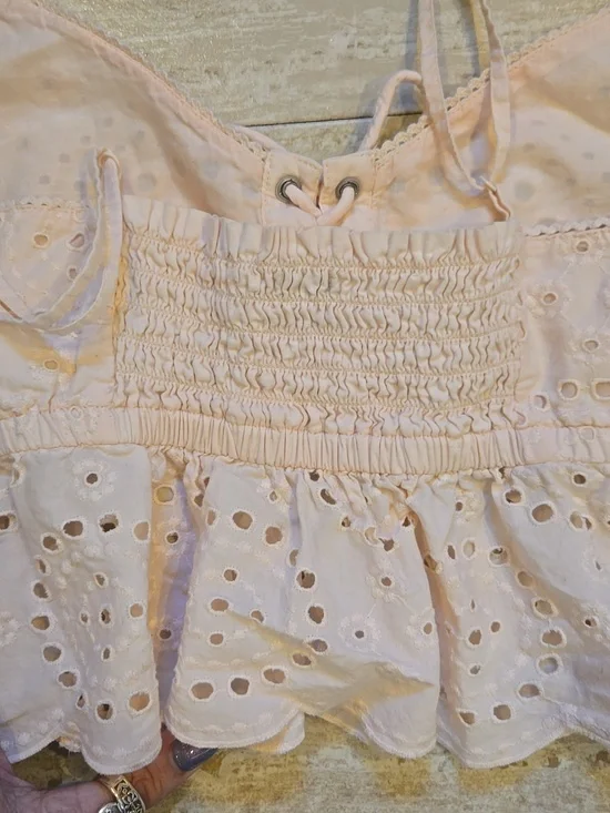 Aerie Blush Pink Eyelet Lace-Up Festival Crop Top - Picture 5 of 8